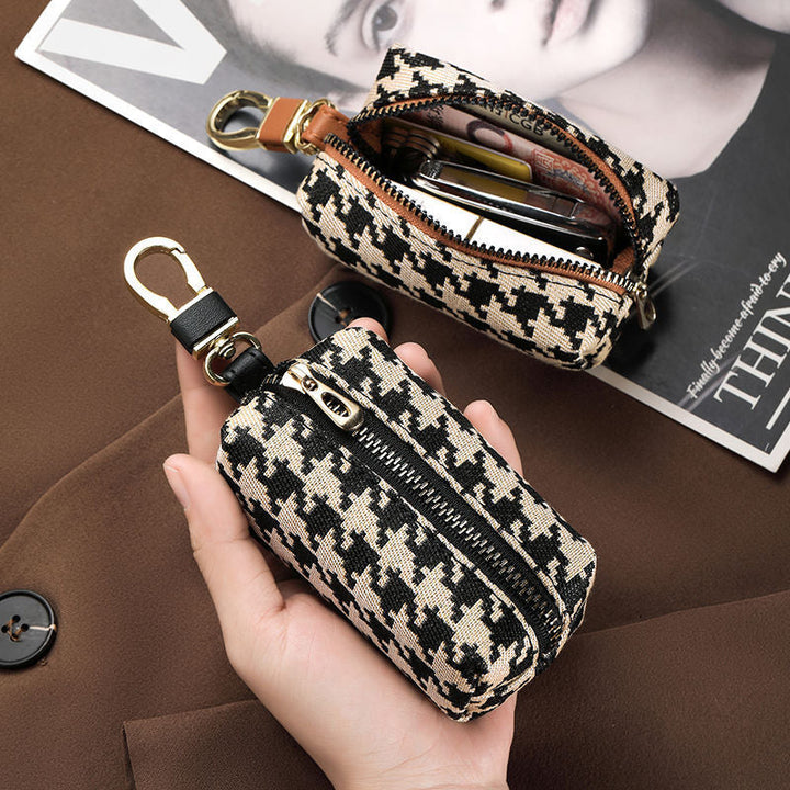 Double-Zippered Houndstooth Pattern Cosmetic Pouch Kalsten