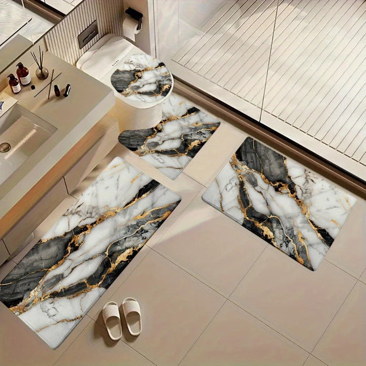 Artistic Marble Print Bath Mat Set Kalsten
