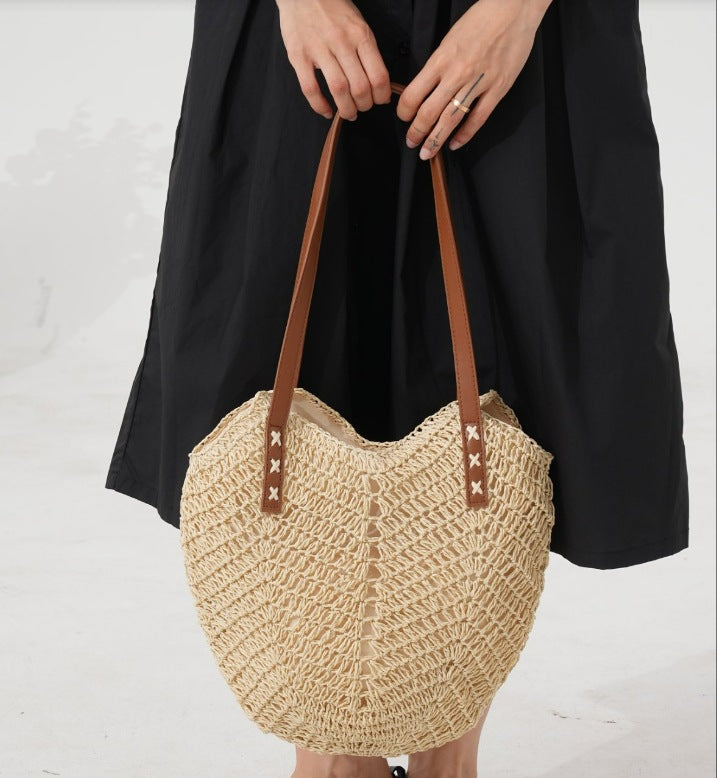 Handmade beach shoulder bag with leather handles Kalsten