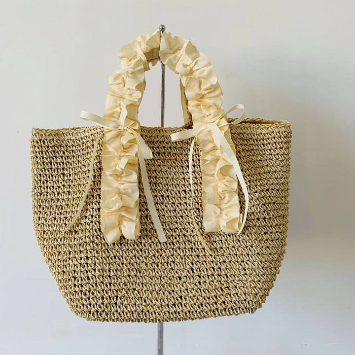 Crocheted beach bag with elegant satin accents Kalsten