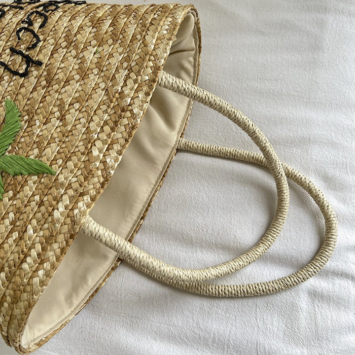 Handmade straw bag with colorful lemon motif Kalsten