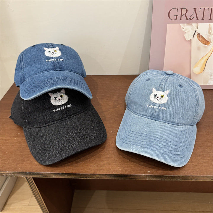 Women's Casual Cotton Baseball Cap with Cat Embroidery Kalsten