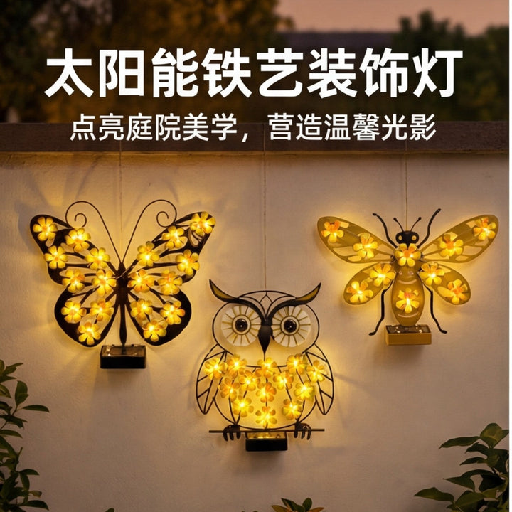 Decorative Metal Bee Wall Light With Integrated Fairy LED String And Solar Power Module Kalsten