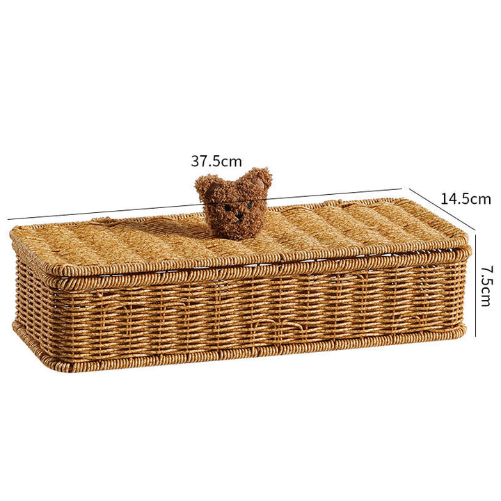 Decorative Woven Storage Box with Cute Bear Lid Kalsten