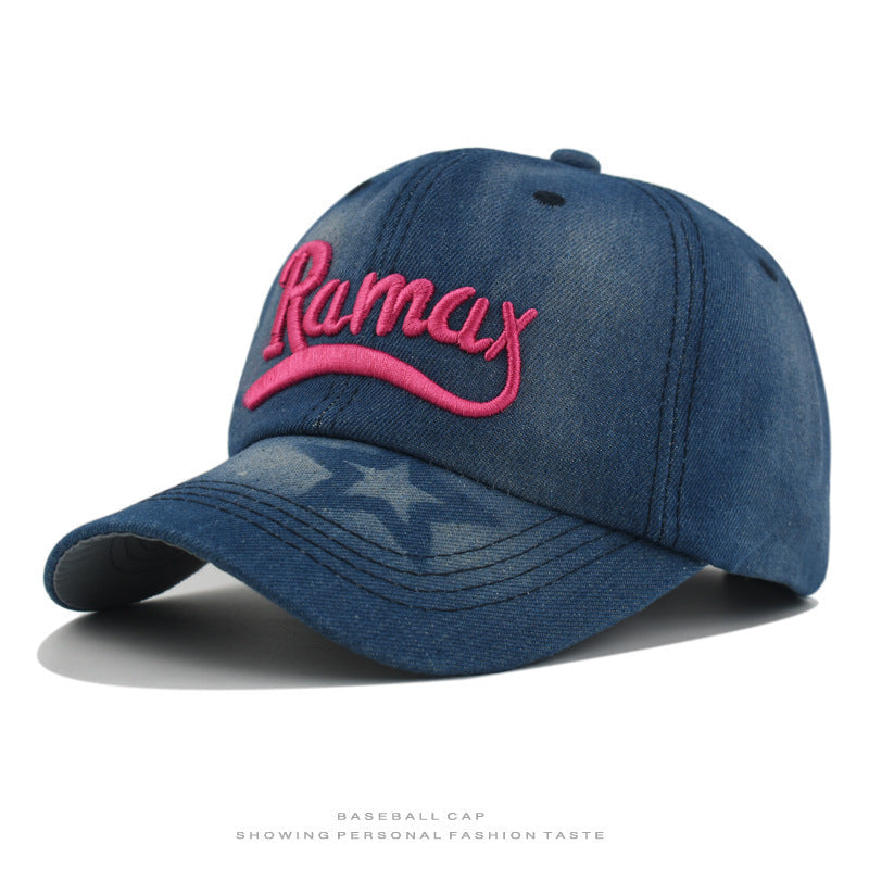 Men's Distressed Denim Embroidered Baseball Cap Kalsten
