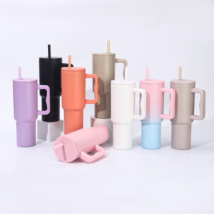 Double-Wall Insulated Travel Tumbler With Ergonomic Handle And Removable Straw