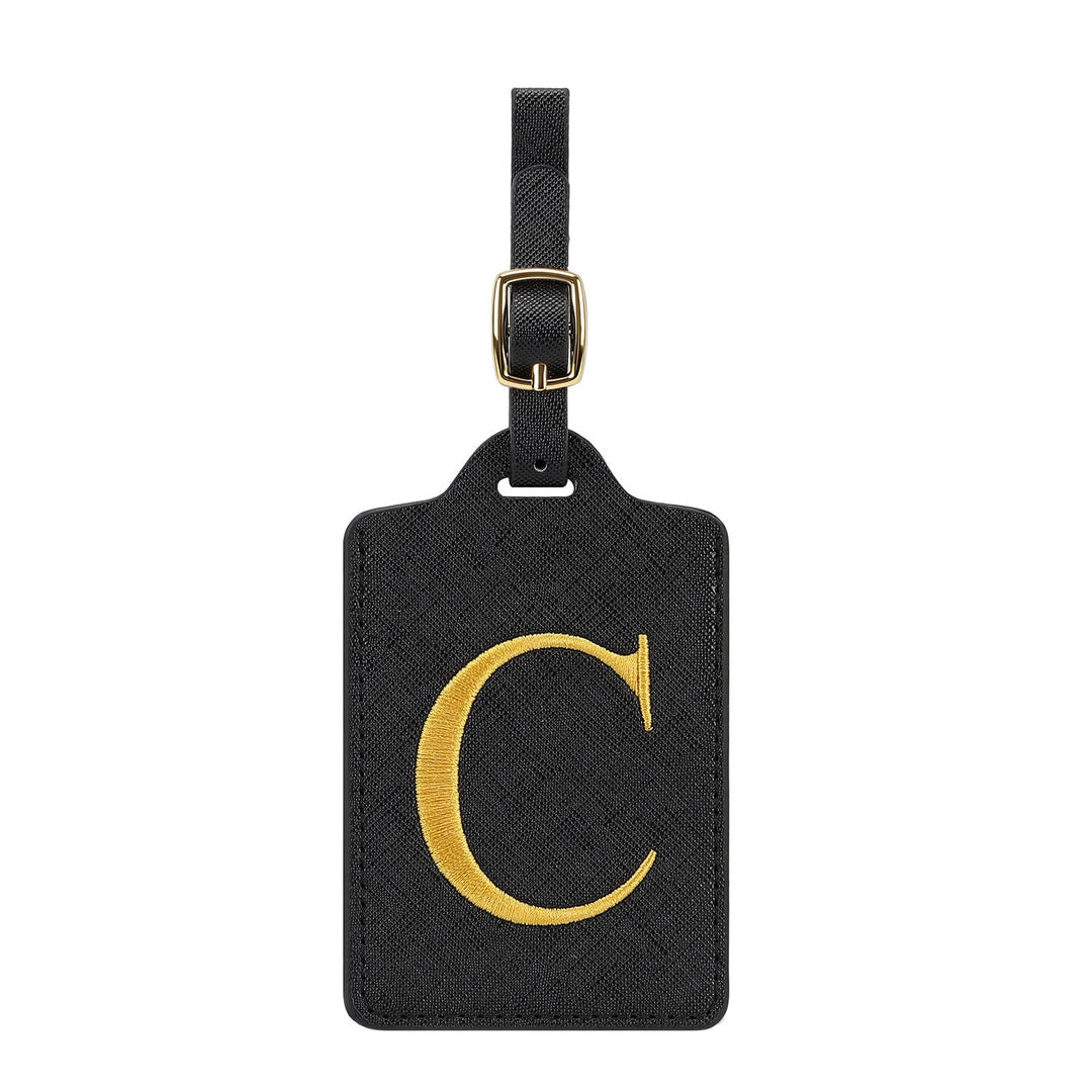 embroidered initial monogram leather luggage tag with adjustable buckle strap Kalsten