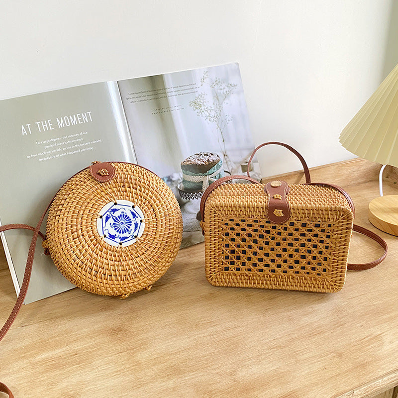 Women's round basket bag with unique ceramic detail Kalsten