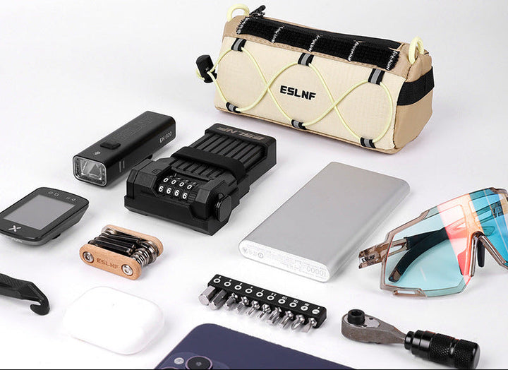 compact cylindrical handlebar bag with elastic bungee and universal Velcro mount Kalsten