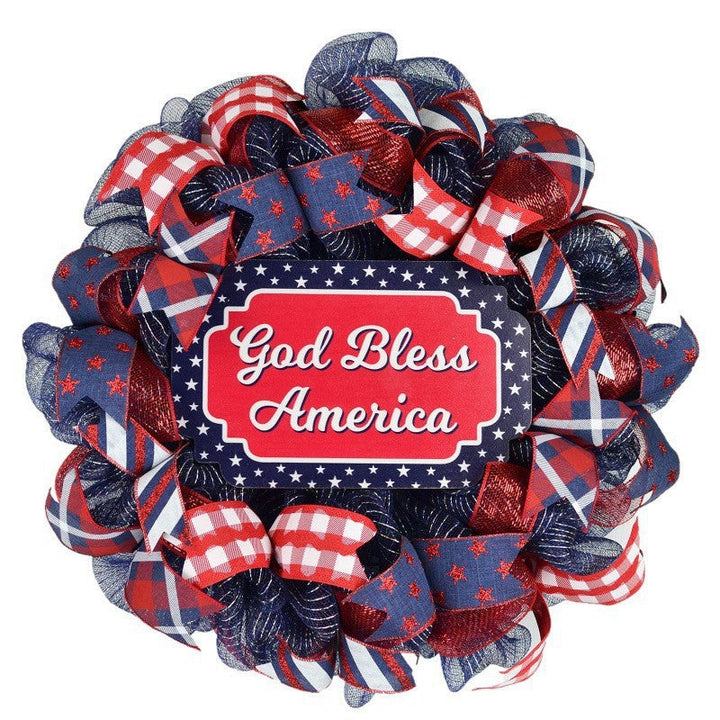 Unisex nan layered star wreath door decor with mixed ribbon bows and wooden accents Kalsten