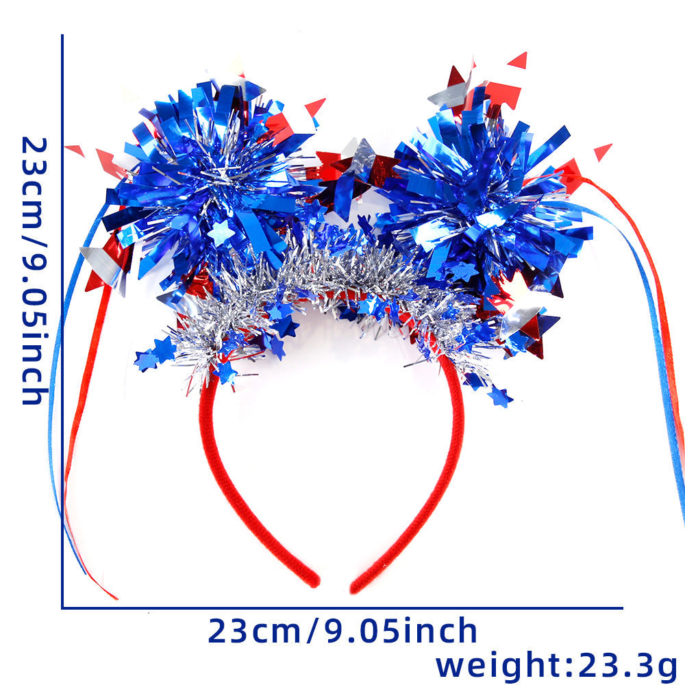 Unisex nan festive patriotic tinsel pompom headband with star garland and ribbon streamers Kalsten