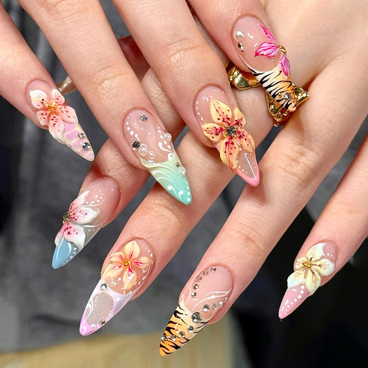Floral-Themed Gel Press-On Nails Acalora