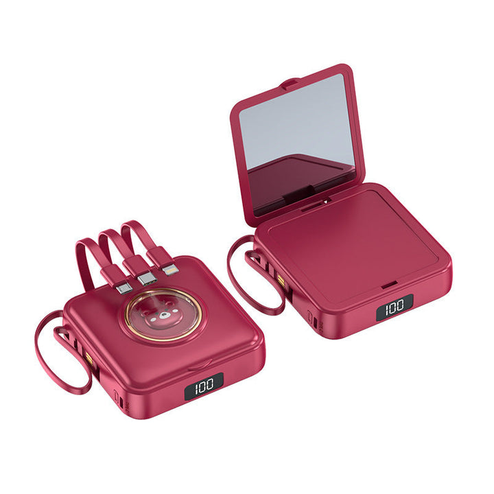 Compact power bank with integrated mirror and multifunction charging cable Kalsten