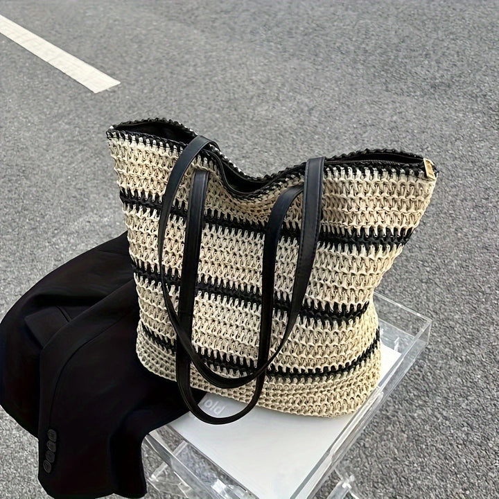 Elegant Raffia Shopping Bag with Leather Handles Kalsten