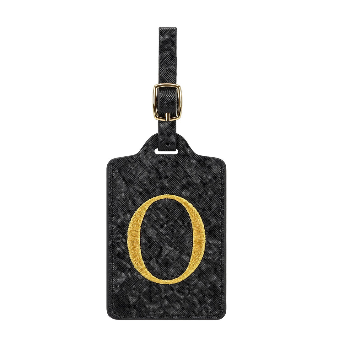 embroidered initial monogram leather luggage tag with adjustable buckle strap Kalsten