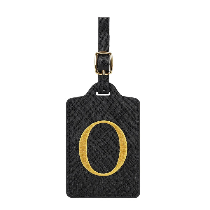 embroidered initial monogram leather luggage tag with adjustable buckle strap Kalsten