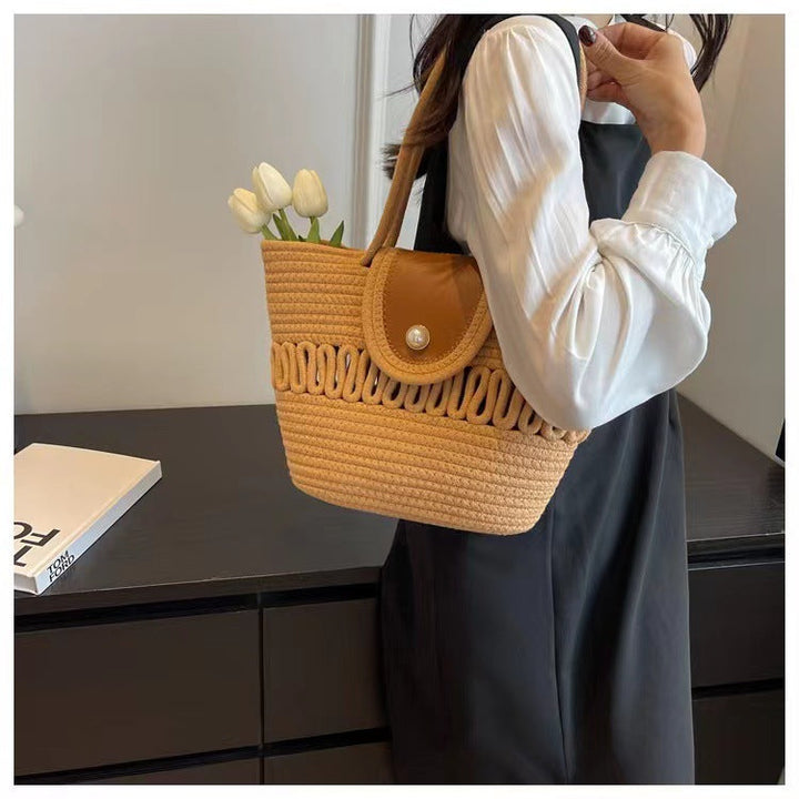 Handcrafted basket bag with elegant leather trim Kalsten
