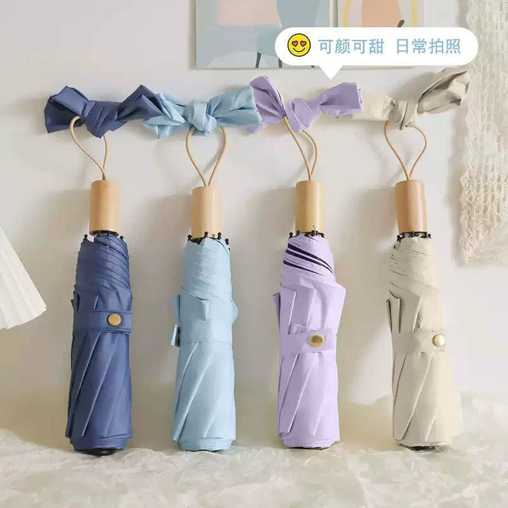 Women's Elegant Folding Umbrella with Wooden Handle Kalsten