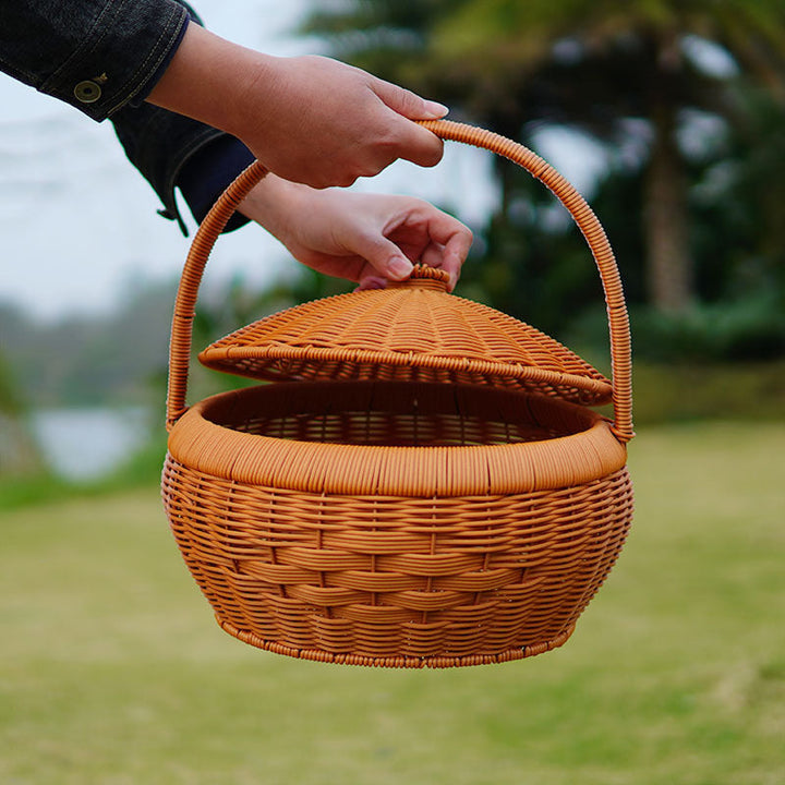 Women's Handcrafted Storage Basket with Lid and Carry Handle Kalsten