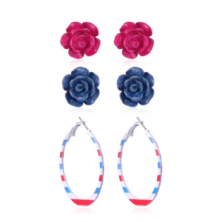 Women's star-shaped enamel earrings with USA flag motif and gold-plated fish Kalsten
