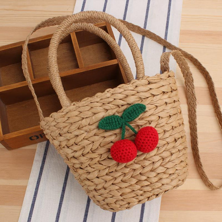 Basket bag with crocheted cherry design Kalsten