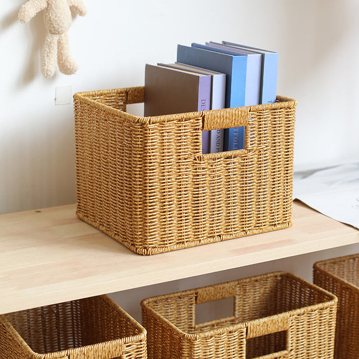 Handwoven Rectangular Storage Basket with Cutout Handles Kalsten