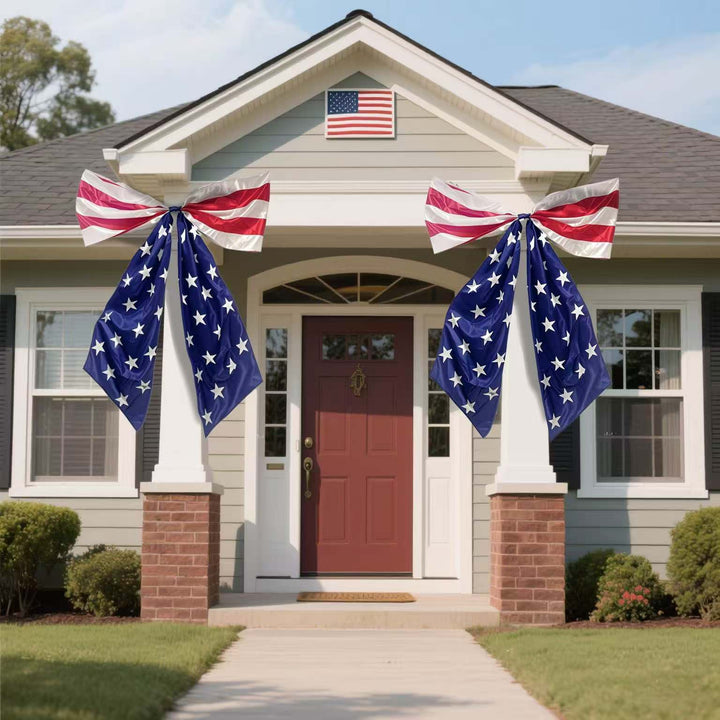 Unisex nan extra large decorative bow with long flag tail, integrated hanging loop, and weatherproof polyester Kalsten