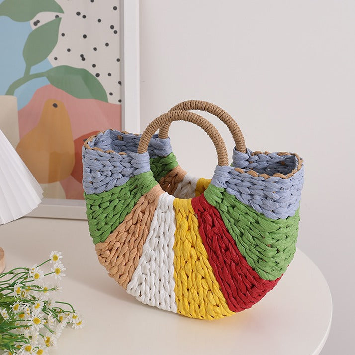 Handmade wicker bag with colorful pattern Kalsten