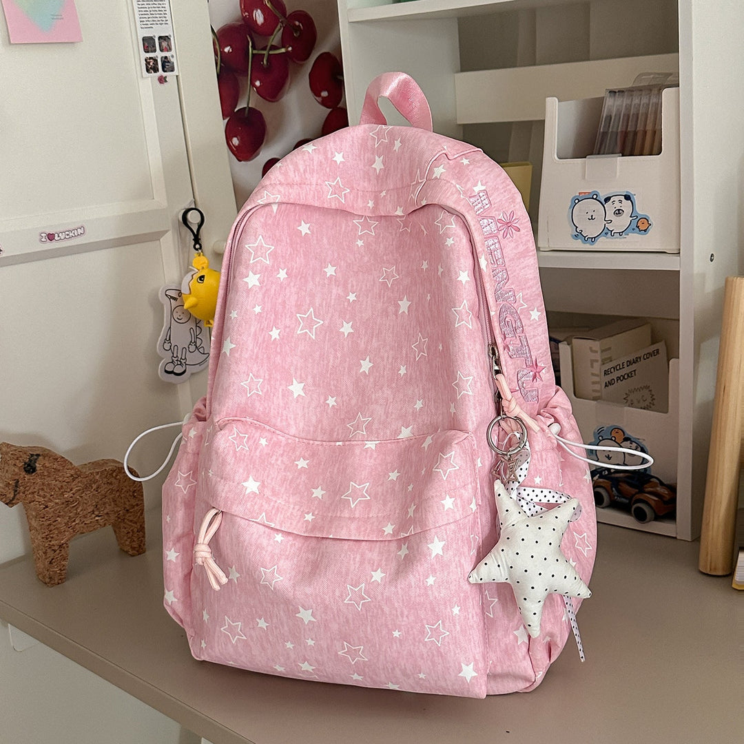 Multi-Pocket Lightweight Star-Patterned School Backpack