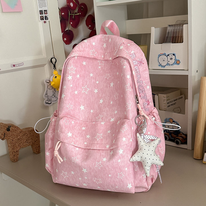 Multi-Pocket Lightweight Star-Patterned School Backpack