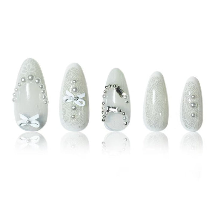 Elegant French Tip Lace Detail Press-On Nails Kalsten