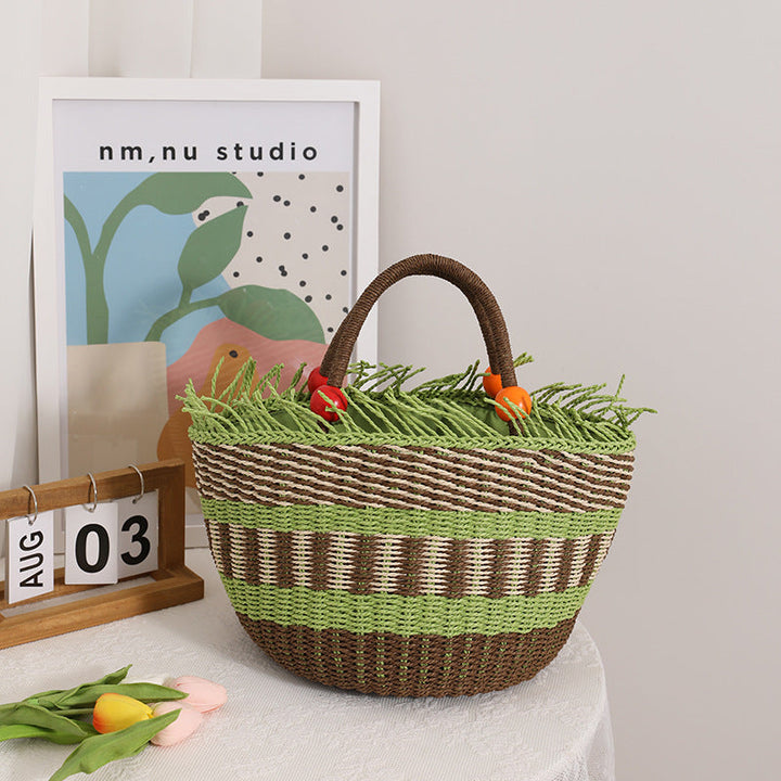 Handmade basket bag with cheerful garden design Kalsten