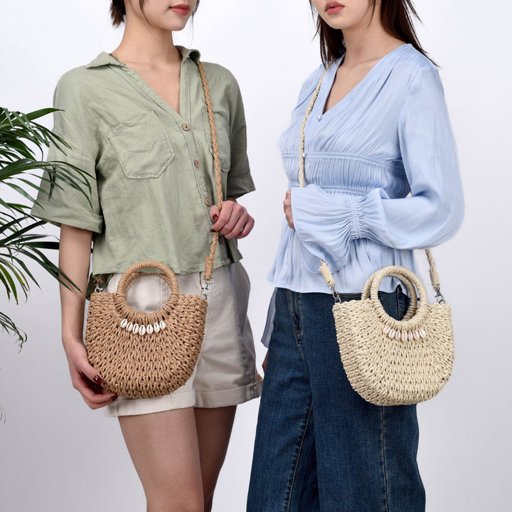 Natural fiber handbag with shell decoration Kalsten