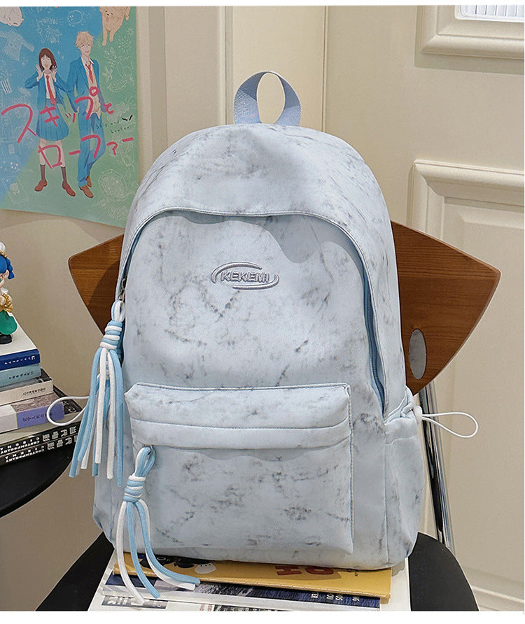 Casual Marble-Textured School Backpack