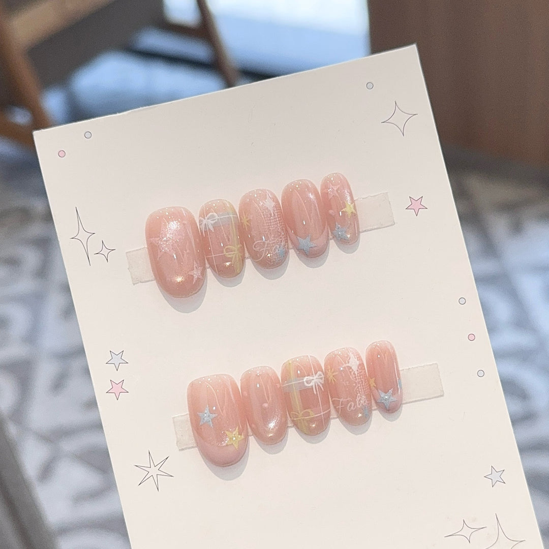 Artificial nails with romantic star and glitter motifs Kalsten