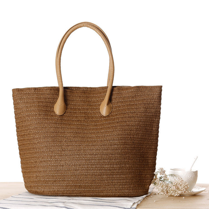 Spacious straw tote bag with elegant leather straps Kalsten