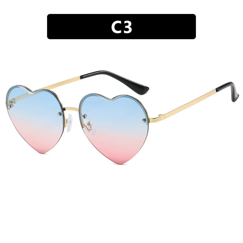 Women's Heart-Shaped Sunglasses with Mirrored Lenses and Fashionable Metal Frame Kalsten