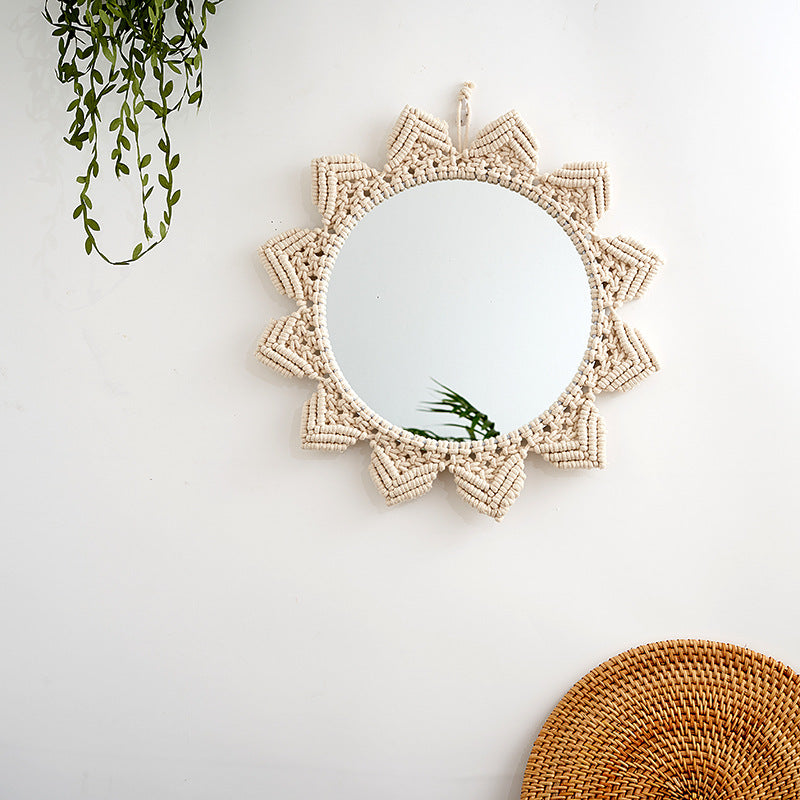 Decorative Macramé Wall Mirror with Floral Design Acalora