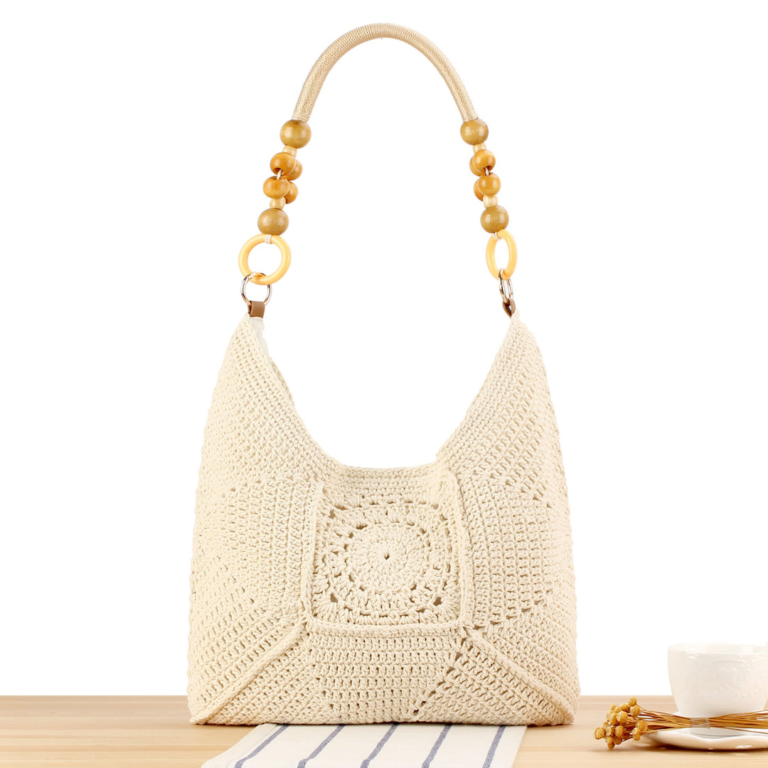 Handbag Made of Hand-Knotted Natural Material with Stylish Wooden Handles Kalsten