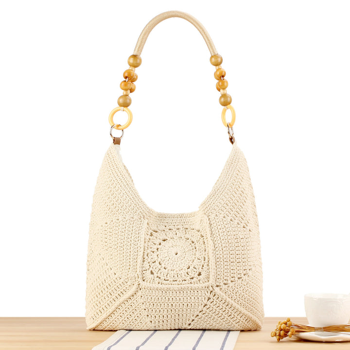 Handbag Made of Hand-Knotted Natural Material with Stylish Wooden Handles Kalsten
