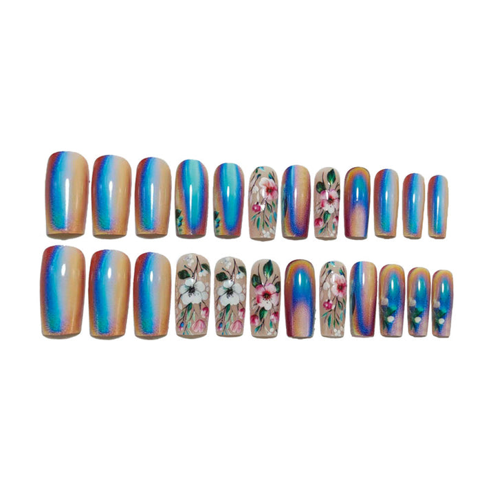 Artificial nails with elegant floral designs and holographic effect Kalsten