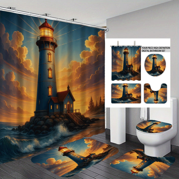 Coastal Lighthouse-Themed Four-Piece Bathroom Set Kalsten