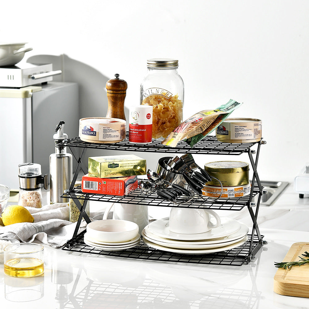 Foldable Kitchen Rack Made of Sturdy Metal Grid Kalsten