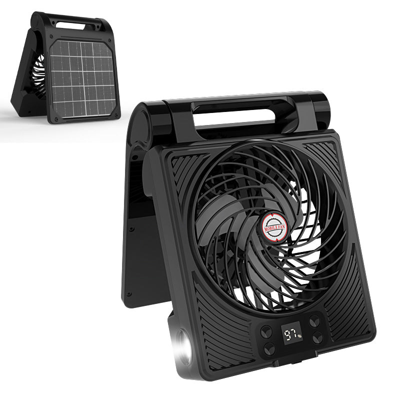 Unisex portable folding rechargeable battery fan with LED flashlight and solar charging function Kalsten