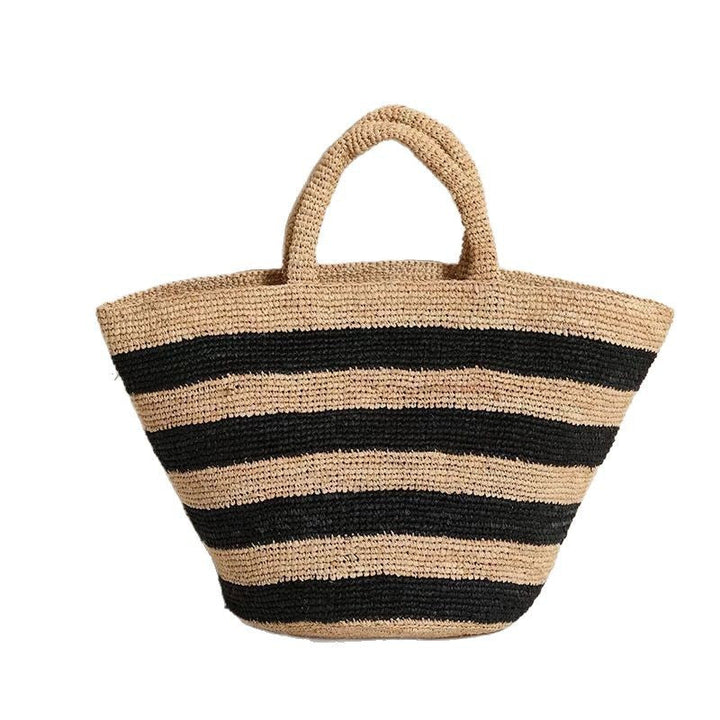 Handwoven beach bag in modern striped pattern Kalsten