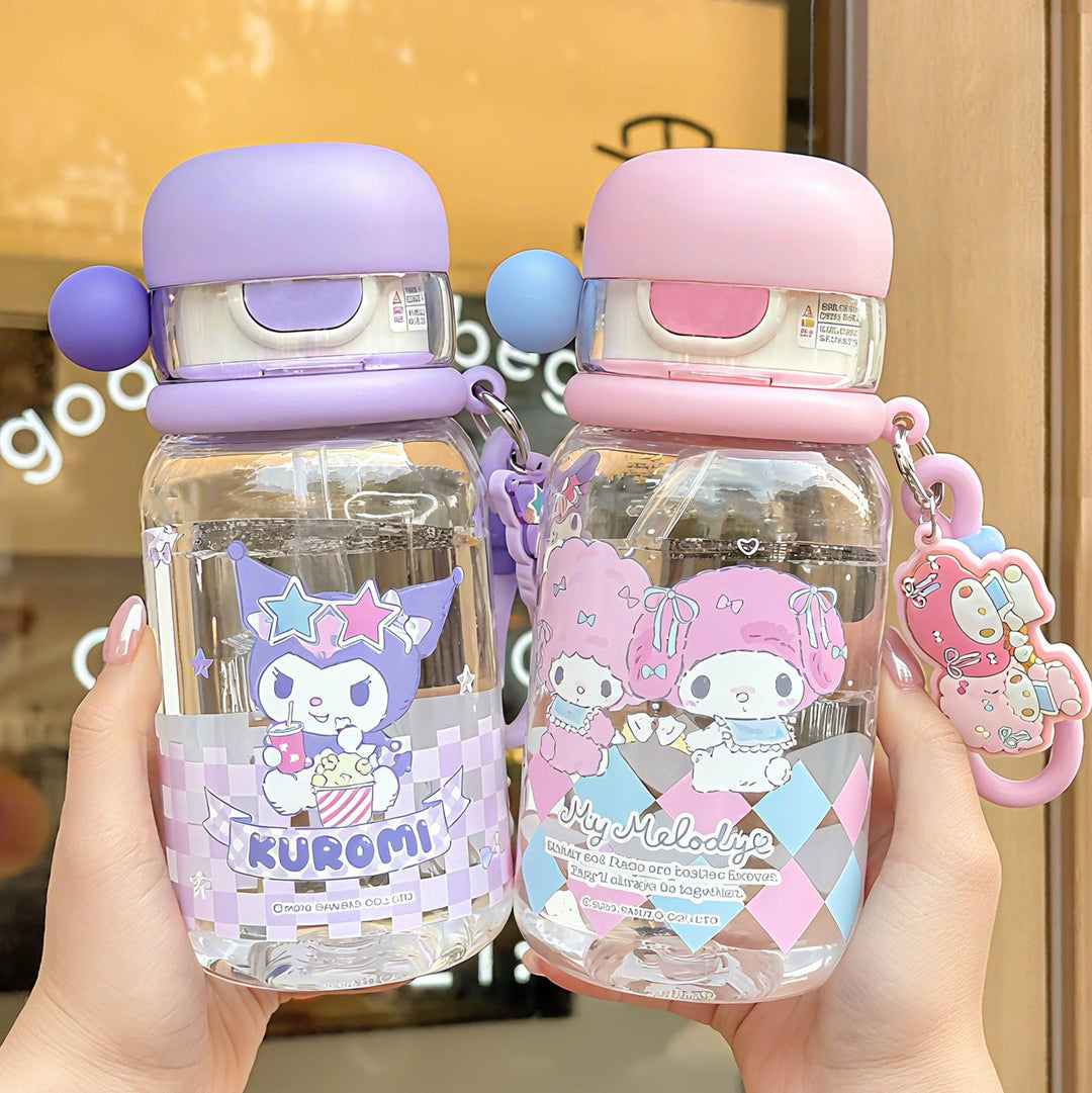 Ladies drinking bottle with practical silicone drinking straw and cute Kalsten motif