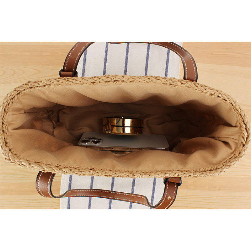 Handbag Made of Handwoven Braid with Sturdy Leather Handles Kalsten