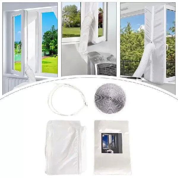 Unisex one size adjustable window ventilation adapter kit for portable air conditioners with zipper fabric panel and hook and loop tape Kalsten