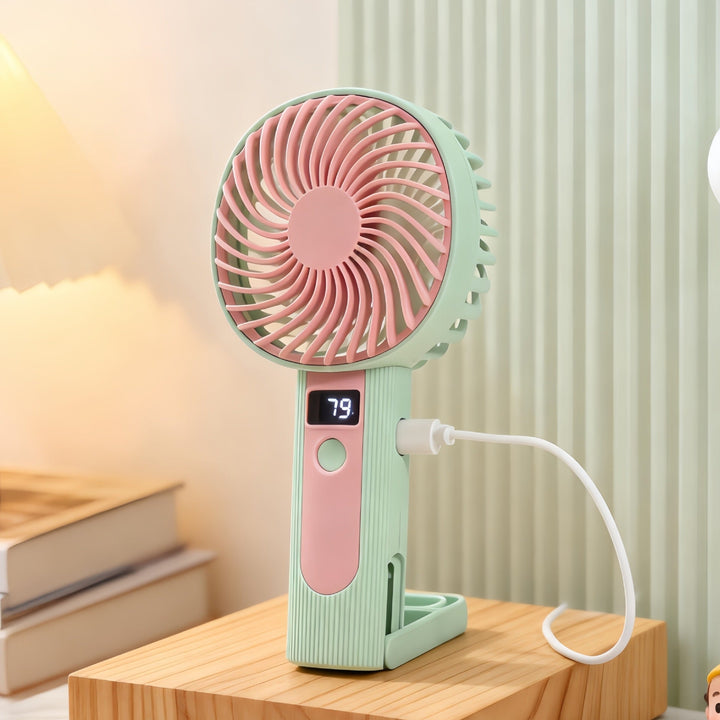 Women's Portable Handheld Fan with Digital Temperature Display and USB Charging Function Kalsten