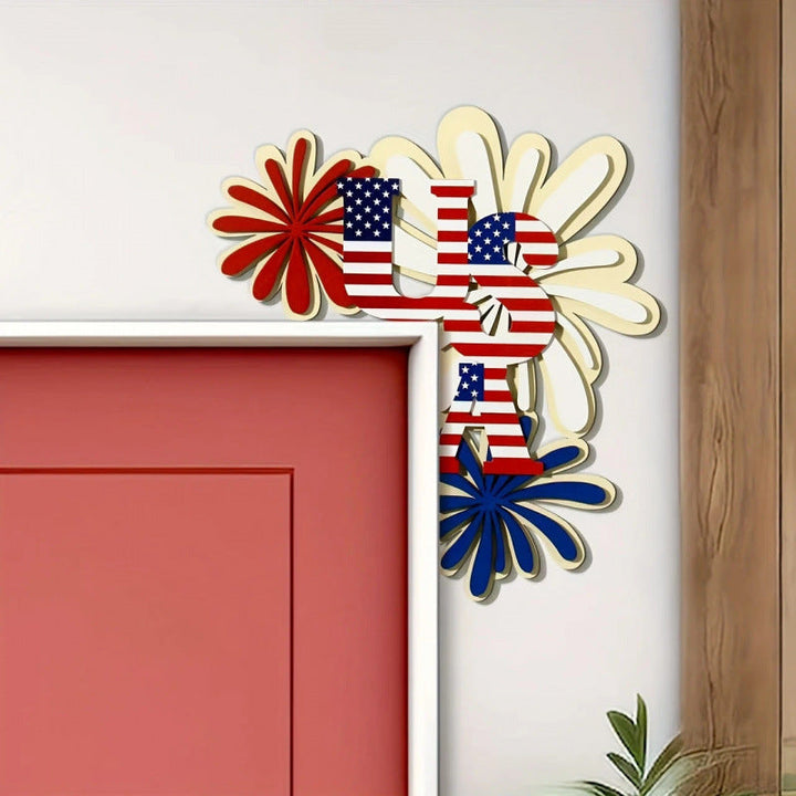 Independence Day layered laser-cut corner door and wall plaque with USA flag letter motif Kalsten